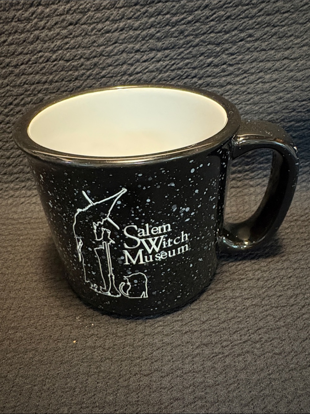 Salem Witch Museum Black Speckled Ceramic Mug. Great Quality
